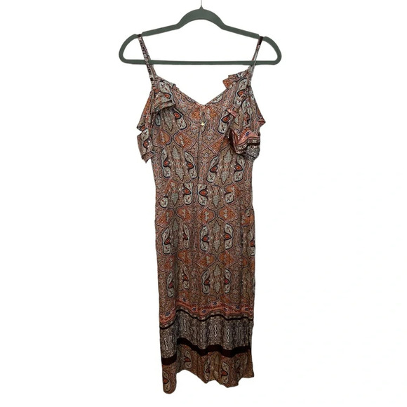 Zara Satin Paisley Cold Shoulder Midi Dress - Picture 2 of 8